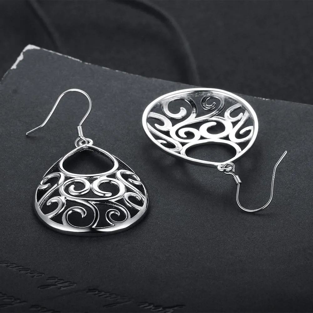 Water Drop Shape Pattern Design Drop Earrings For Women 925 Sterling Silver Party Jewelry Gift For Her